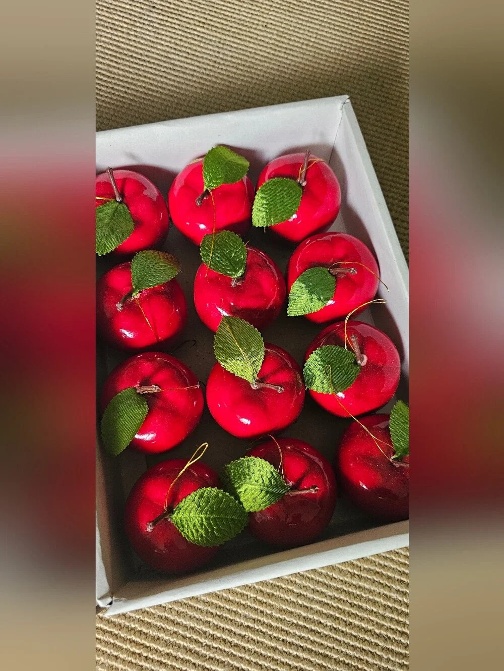 2 Vintage Sets of 12 Red Apple Christmas Ornaments